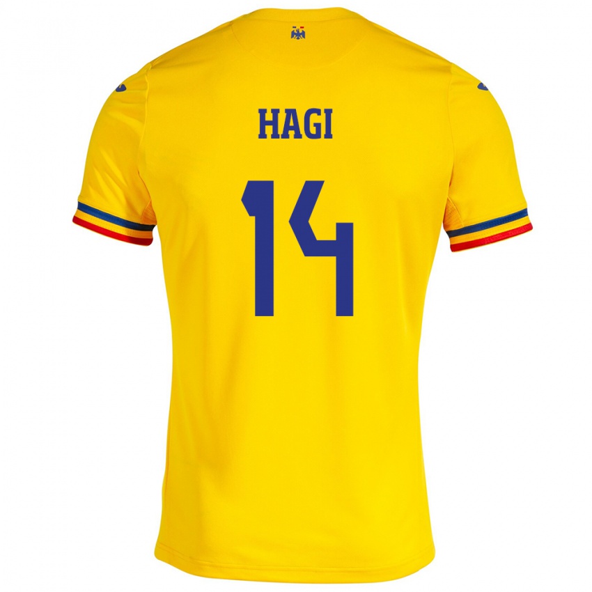 Herren Rumänische Ianis Hagi #14 Gelb Heimtrikot Trikot 24-26 T-Shirt Schweiz
