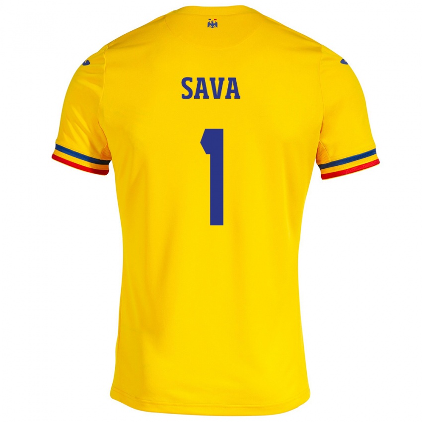 Herren Rumänische Răzvan Sava #1 Gelb Heimtrikot Trikot 24-26 T-Shirt Schweiz
