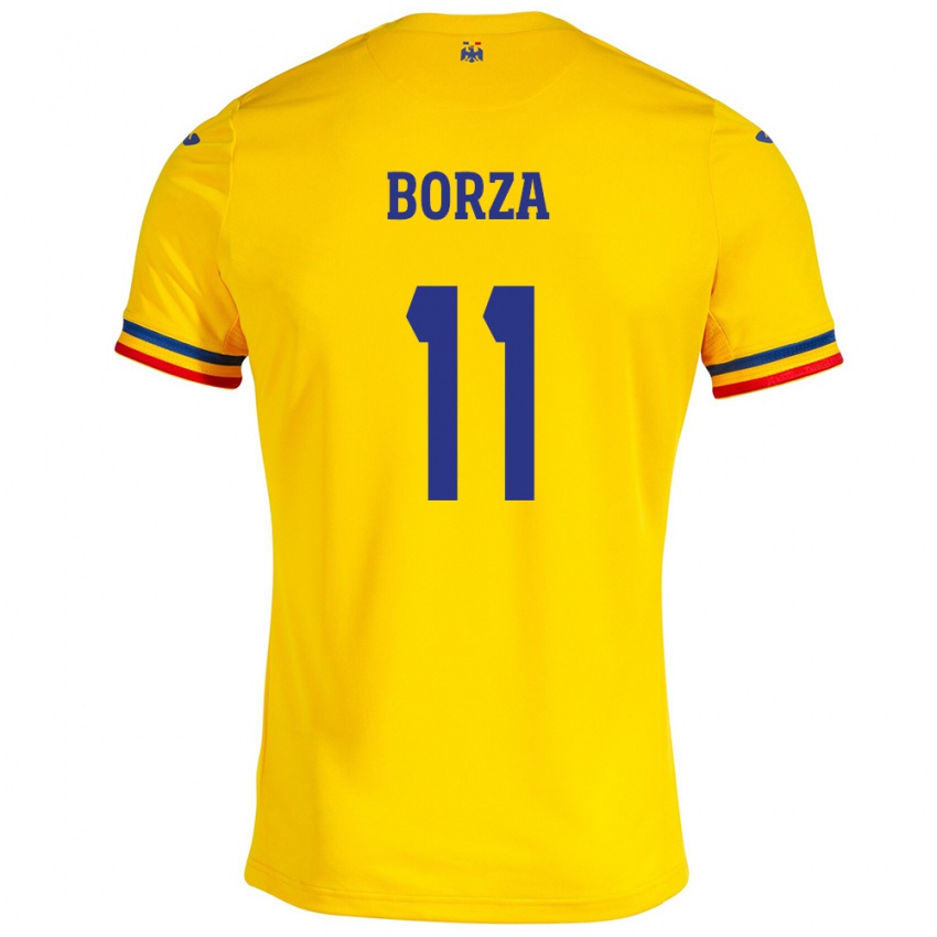 Herren Rumänische Andrei Borza #11 Gelb Heimtrikot Trikot 24-26 T-Shirt Schweiz