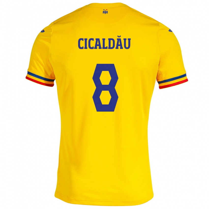 Damen Rumänische Alexandru Cicâldău #8 Gelb Heimtrikot Trikot 24-26 T-Shirt Schweiz