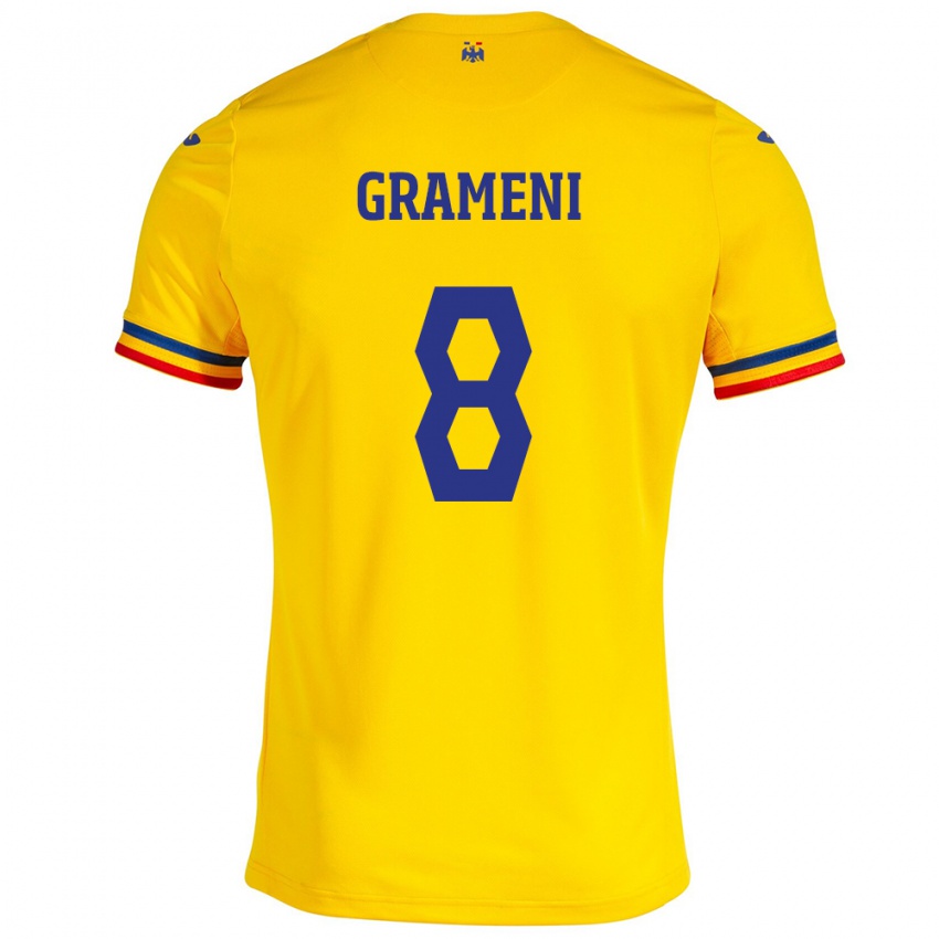 Damen Rumänische Constantin Grameni #8 Gelb Heimtrikot Trikot 24-26 T-Shirt Schweiz