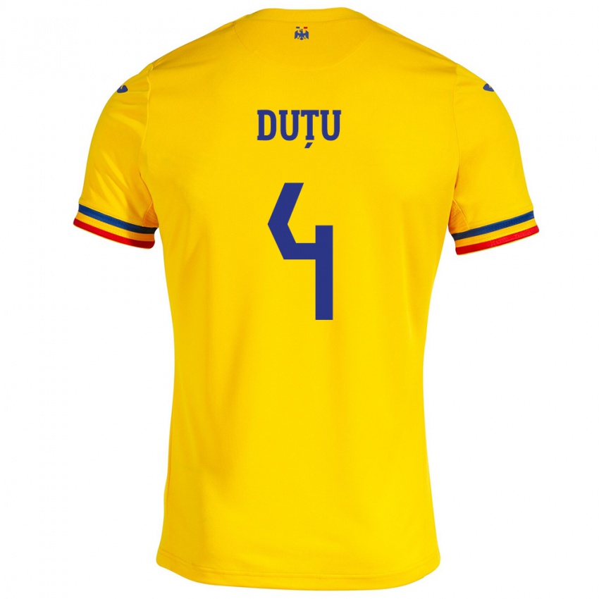 Damen Rumänische Ștefan Duțu #4 Gelb Heimtrikot Trikot 24-26 T-Shirt Schweiz