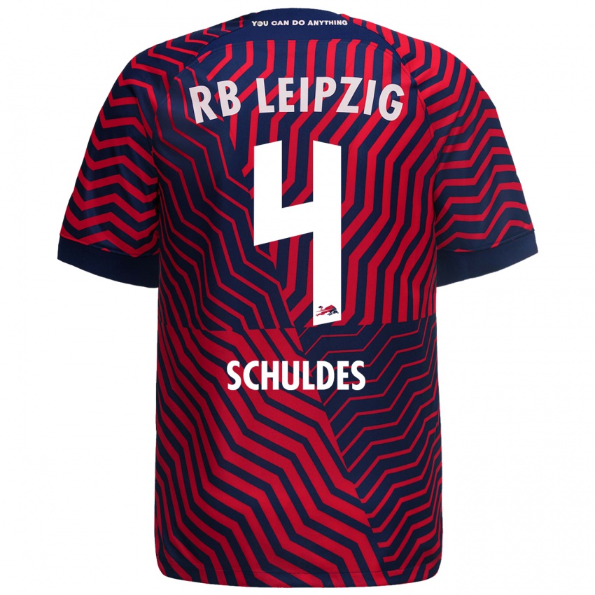 Herren Jamie Schuldes #4 Blau Rot Auswärtstrikot Trikot 2023/24 T-Shirt Schweiz
