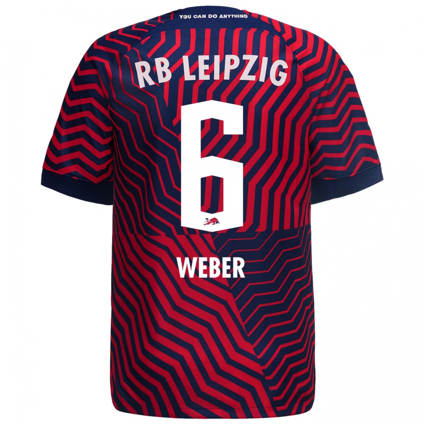 Herren Samuel Weber #6 Blau Rot Auswärtstrikot Trikot 2023/24 T-Shirt Schweiz