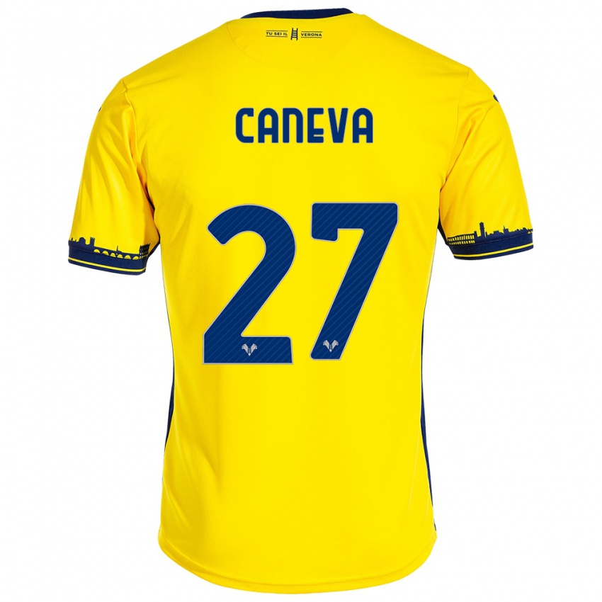 Kinder Elia Caneva #27 Gelb Auswärtstrikot Trikot 2023/24 T-Shirt Schweiz