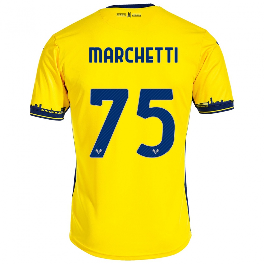 Kinder Nicolò Marchetti #75 Gelb Auswärtstrikot Trikot 2023/24 T-Shirt Schweiz