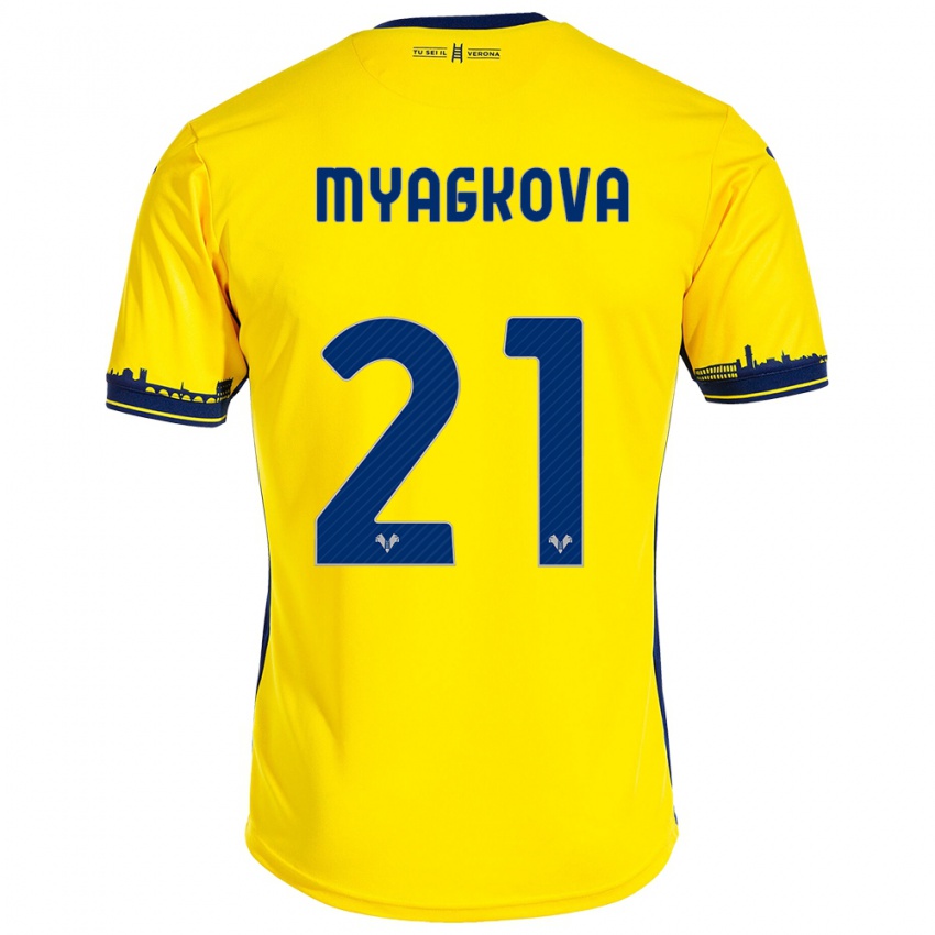 Kinder Alina Myagkova #21 Gelb Auswärtstrikot Trikot 2023/24 T-Shirt Schweiz