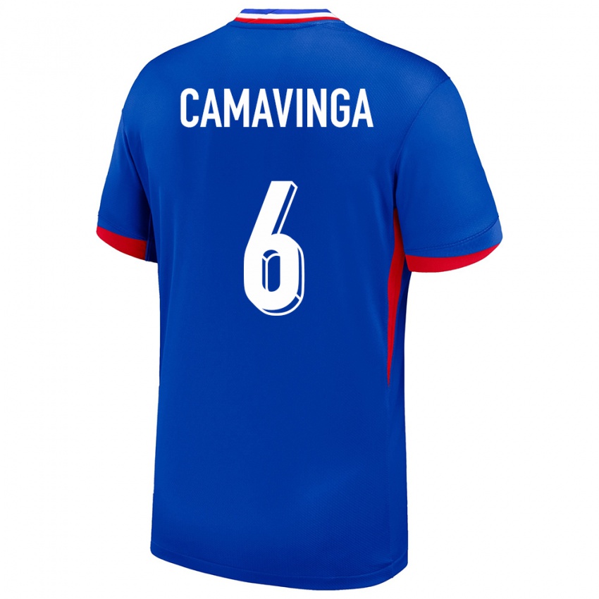 Enfant Maillot France Eduardo Camavinga #6 Bleu Tenues Domicile 24-26 T-Shirt Suisse