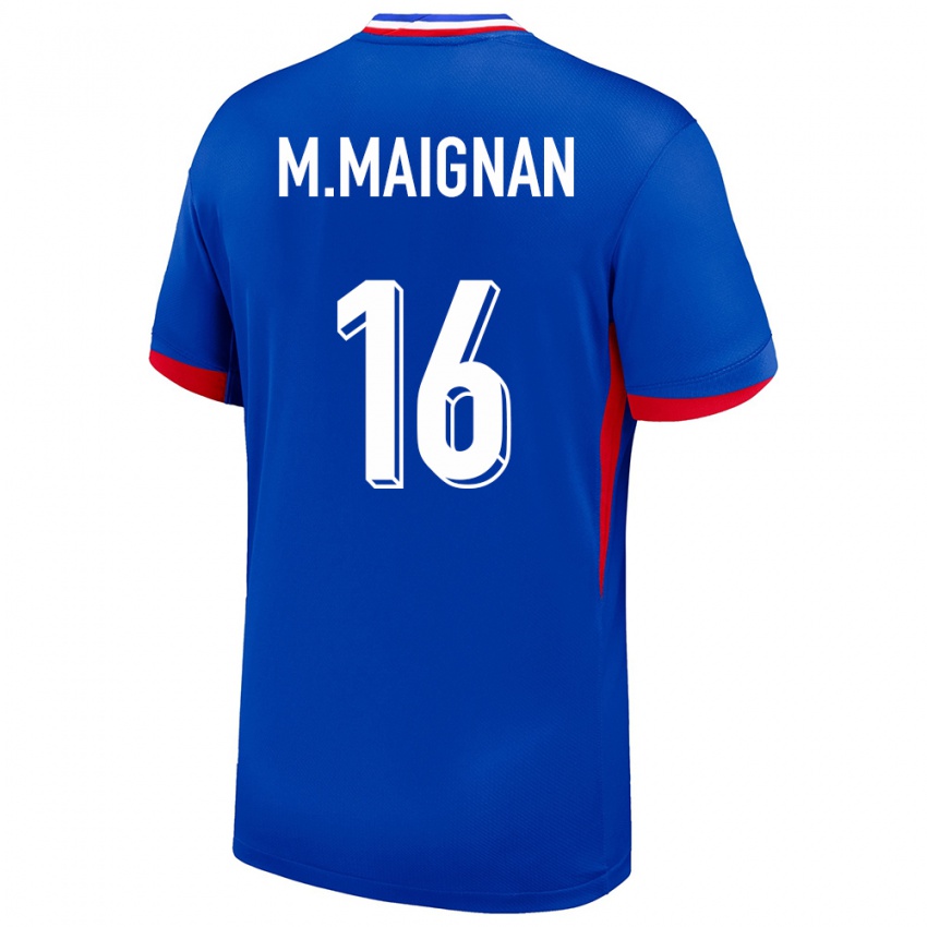 Enfant Maillot France Mike Maignan #16 Bleu Tenues Domicile 24-26 T-Shirt Suisse