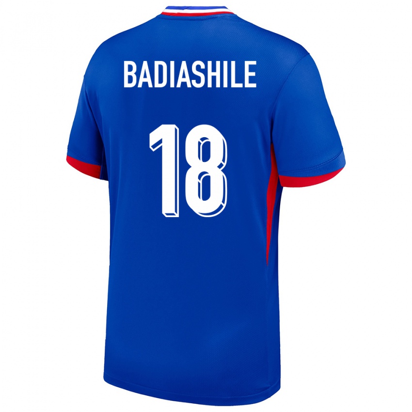 Enfant Maillot France Benoit Badiashile #18 Bleu Tenues Domicile 24-26 T-Shirt Suisse