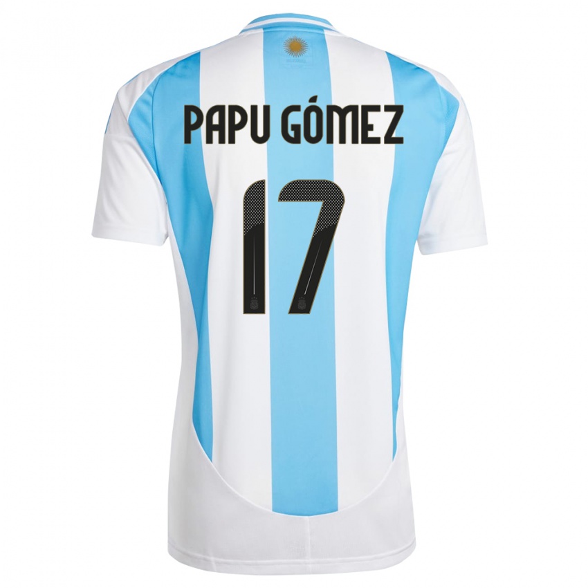 Kinder Argentinien Papu Gomez #17 Weiß Blau Heimtrikot Trikot 24-26 T-Shirt Schweiz