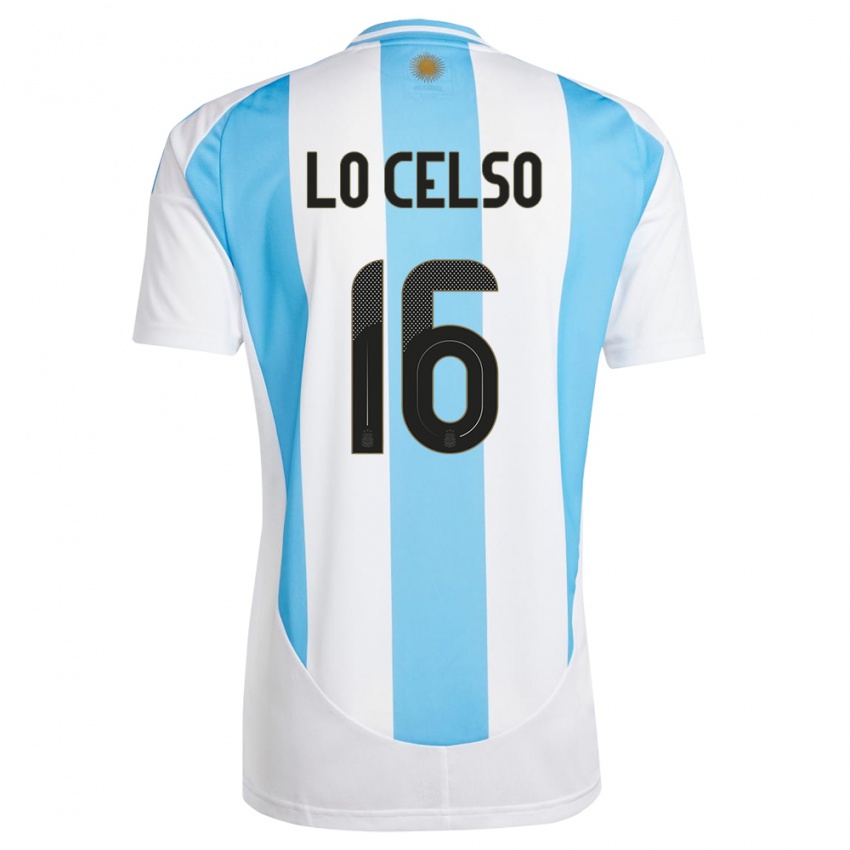 Kinder Argentinien Giovani Lo Celso #16 Weiß Blau Heimtrikot Trikot 24-26 T-Shirt Schweiz