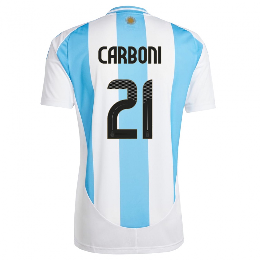 Kinder Argentinien Valentin Carboni #21 Weiß Blau Heimtrikot Trikot 24-26 T-Shirt Schweiz