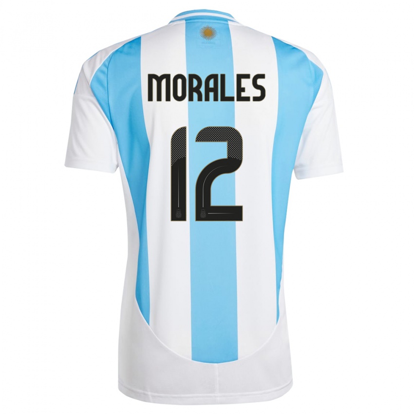 Kinder Argentinien Lautaro Morales #12 Weiß Blau Heimtrikot Trikot 24-26 T-Shirt Schweiz