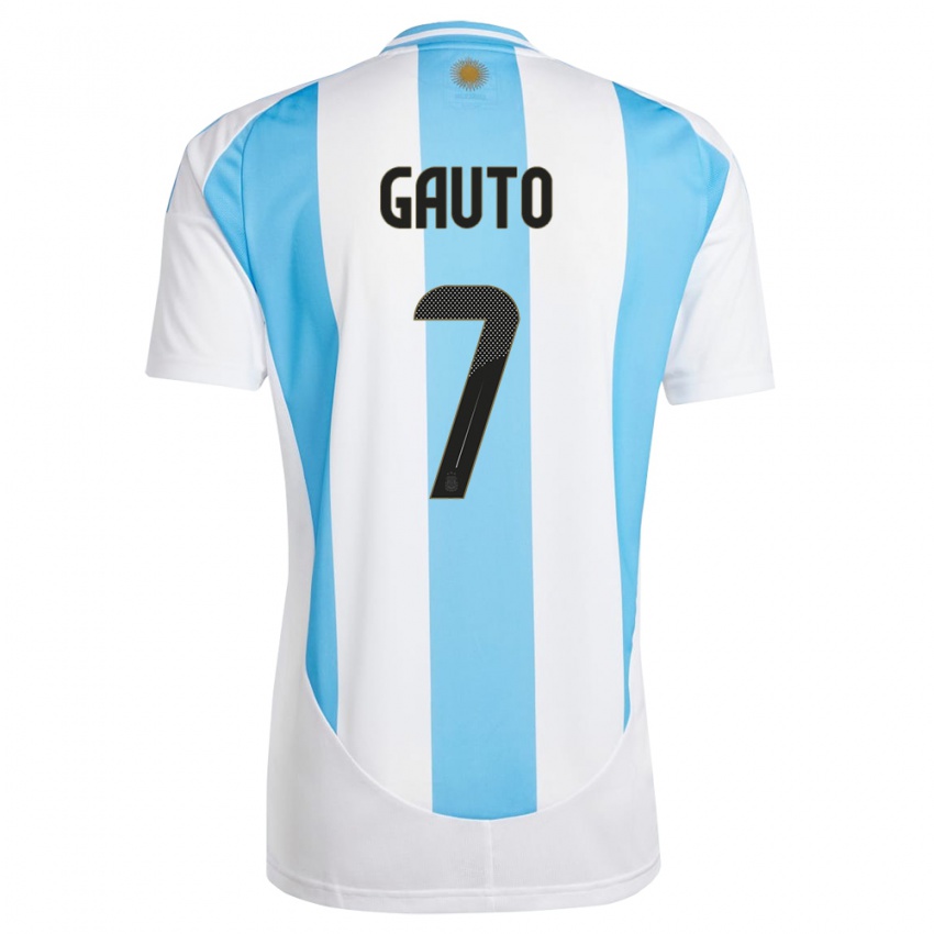 Kinder Argentinien Juan Gauto #7 Weiß Blau Heimtrikot Trikot 24-26 T-Shirt Schweiz