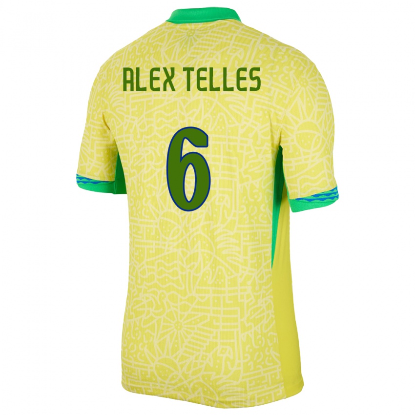 Enfant Maillot Brésil Alex Telles #6 Jaune Tenues Domicile 24-26 T-Shirt Suisse