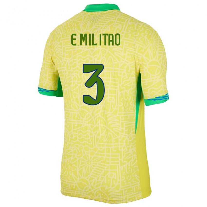 Enfant Maillot Brésil Eder Militao #3 Jaune Tenues Domicile 24-26 T-Shirt Suisse