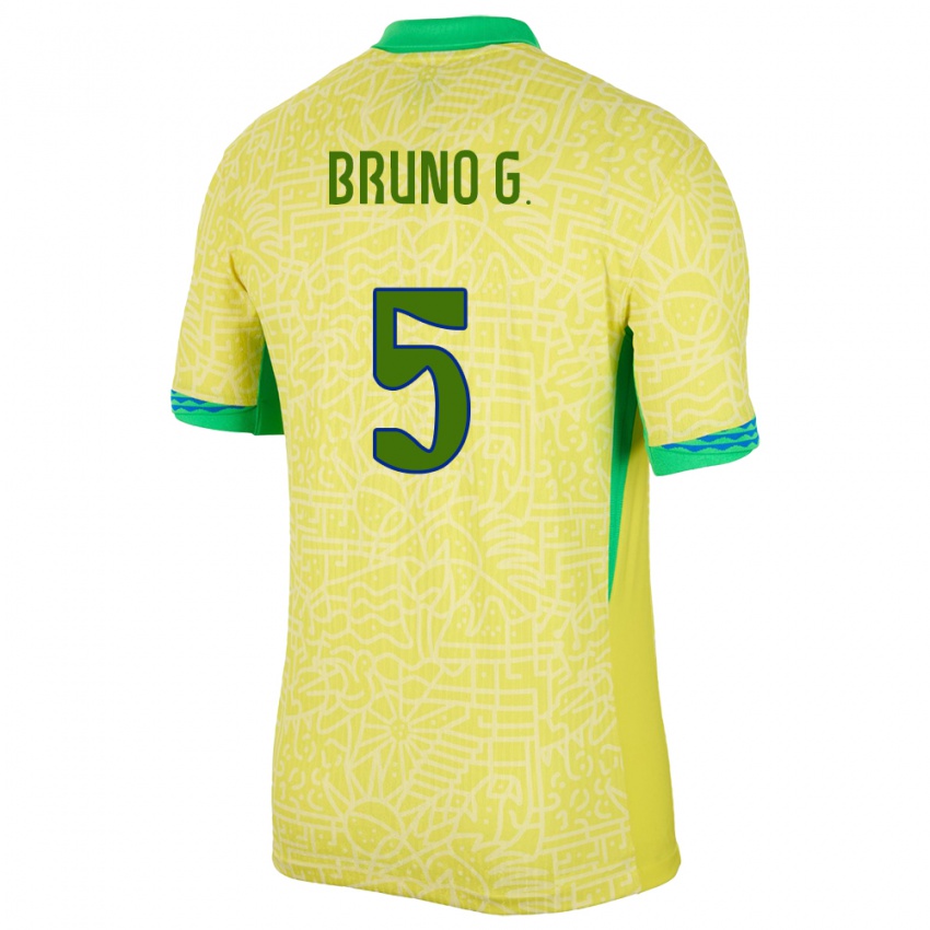 Enfant Maillot Brésil Bruno Guimaraes #5 Jaune Tenues Domicile 24-26 T-Shirt Suisse