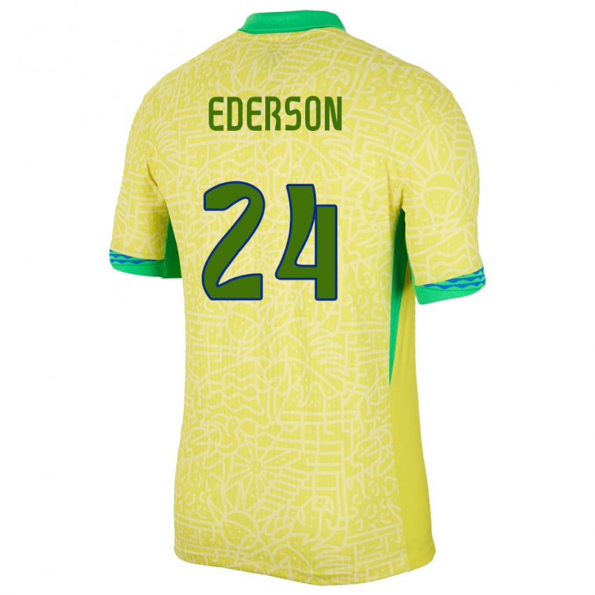 Enfant Maillot Brésil Ederson #24 Jaune Tenues Domicile 24-26 T-Shirt Suisse