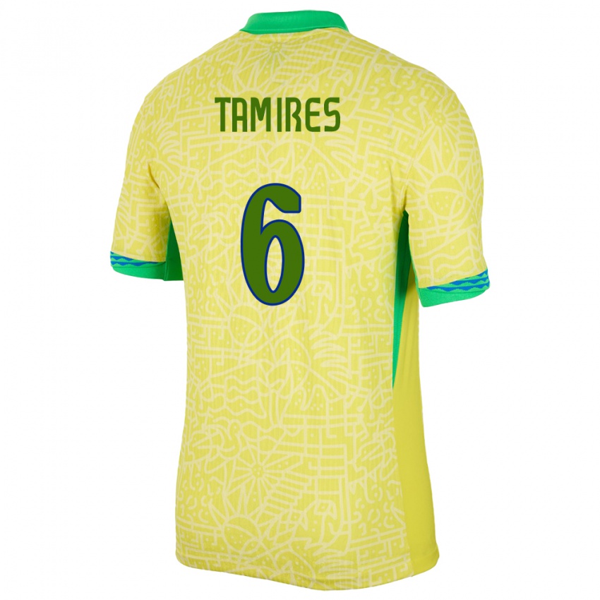 Enfant Maillot Brésil Tamires #6 Jaune Tenues Domicile 24-26 T-Shirt Suisse