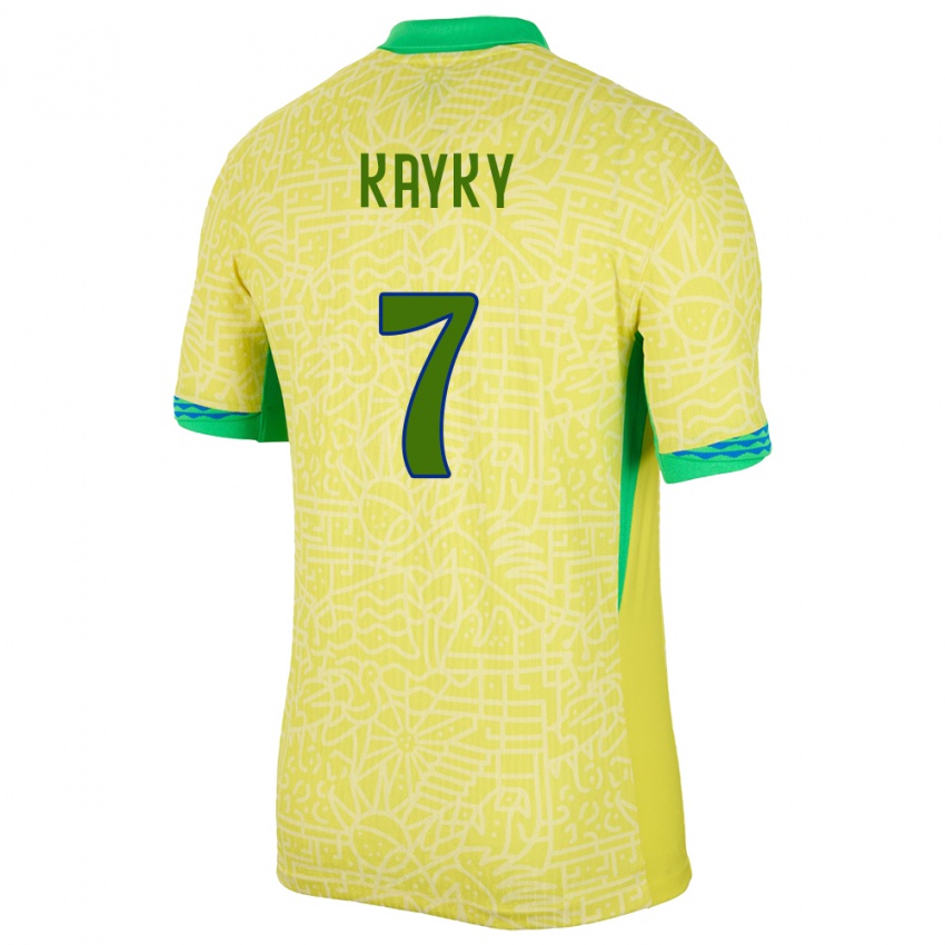 Enfant Maillot Brésil Kayky #7 Jaune Tenues Domicile 24-26 T-Shirt Suisse