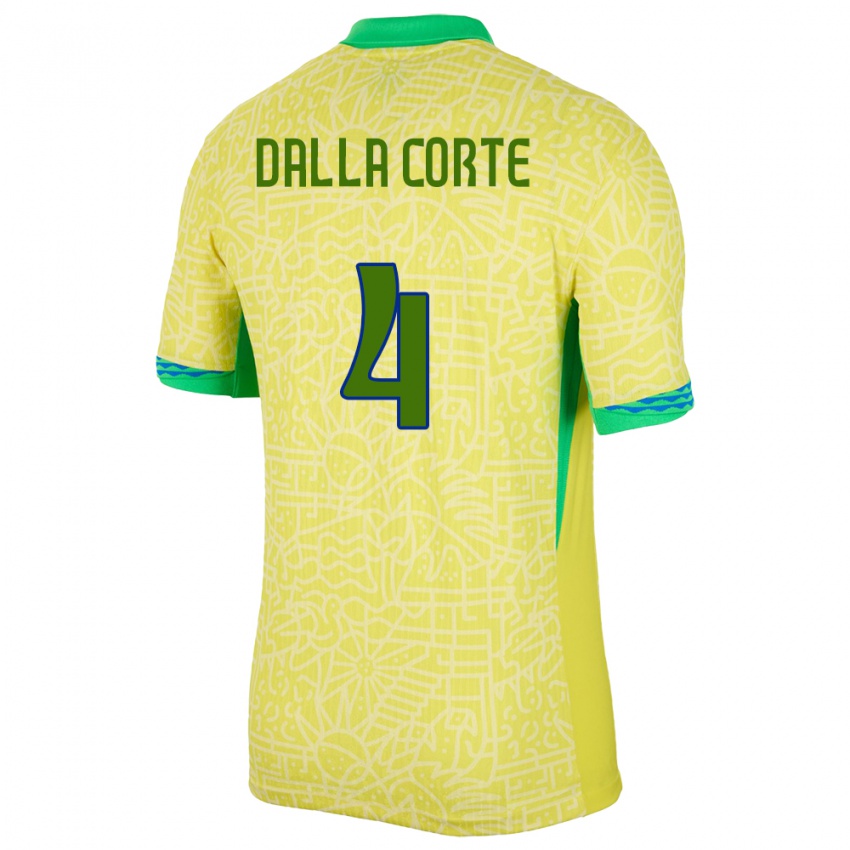 Enfant Maillot Brésil Joao Dalla Corte #4 Jaune Tenues Domicile 24-26 T-Shirt Suisse