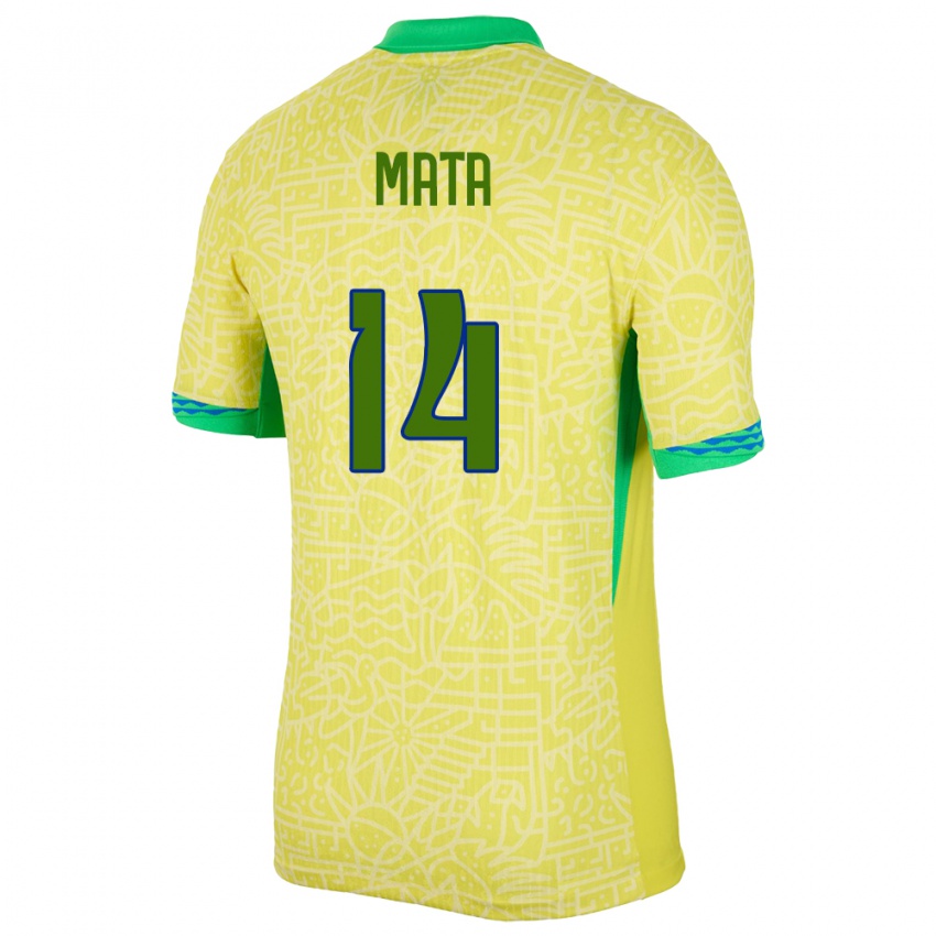 Enfant Maillot Brésil Da Mata #14 Jaune Tenues Domicile 24-26 T-Shirt Suisse