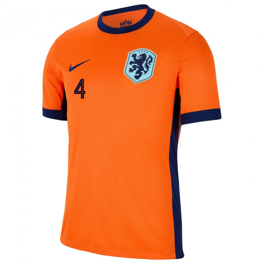 Kinder Niederlande Virgil Van Dijk #4 Orange Heimtrikot Trikot 24-26 T-Shirt Schweiz