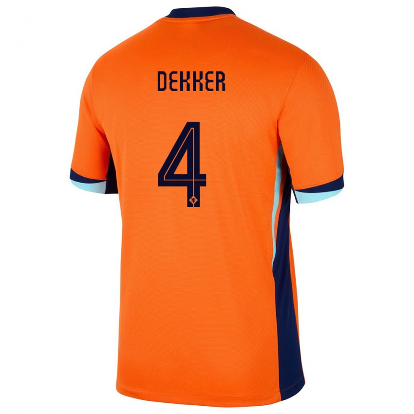 Enfant Maillot Pays-Bas Maxim Dekker #4 Orange Tenues Domicile 24-26 T-Shirt Suisse