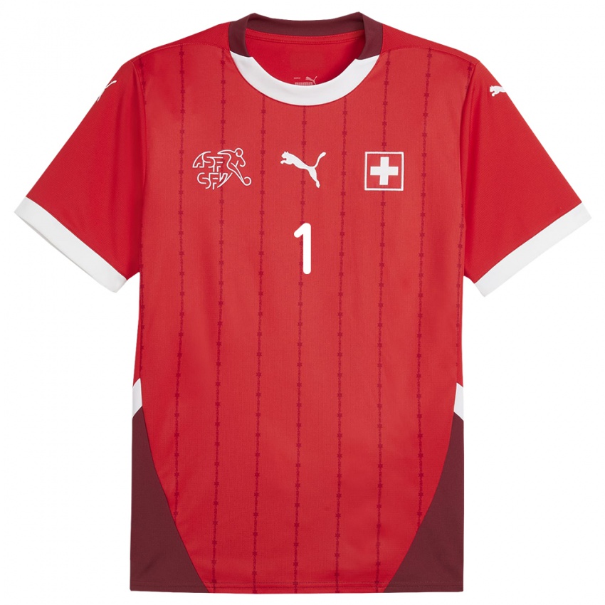 Enfant Maillot Suisse Marvin Hubel #1 Rouge Tenues Domicile 24-26 T-Shirt Suisse