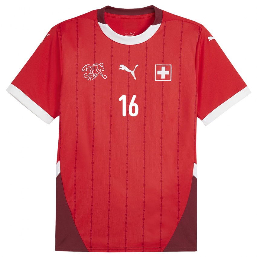 Enfant Maillot Suisse Carmine Chiappetta #16 Rouge Tenues Domicile 24-26 T-Shirt Suisse