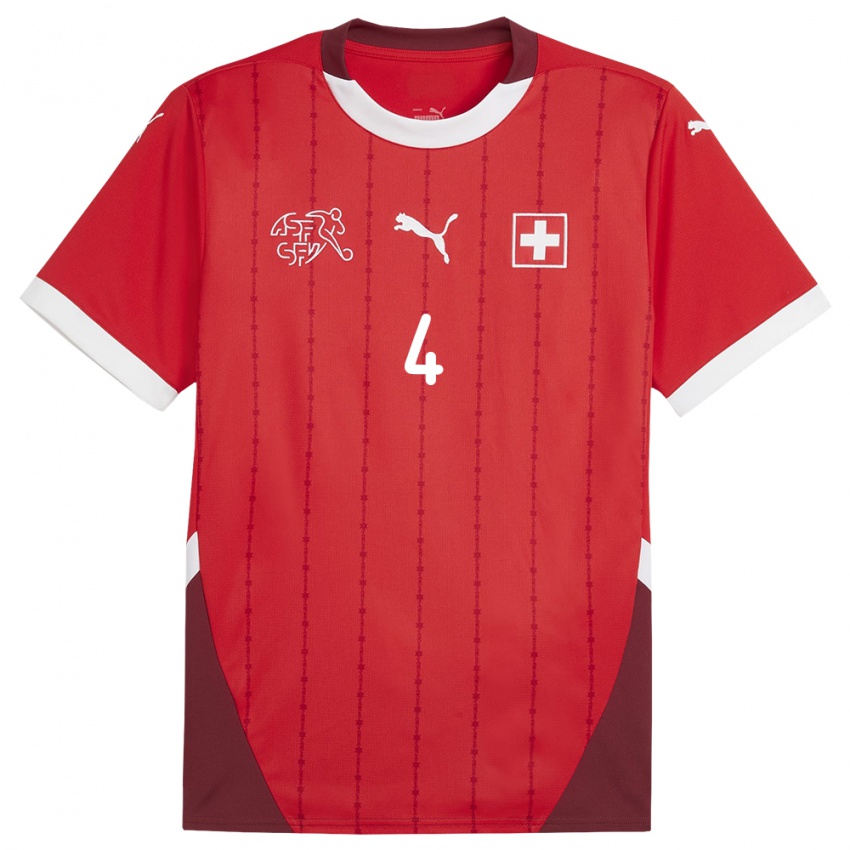 Enfant Maillot Suisse Christian Marques #4 Rouge Tenues Domicile 24-26 T-Shirt Suisse