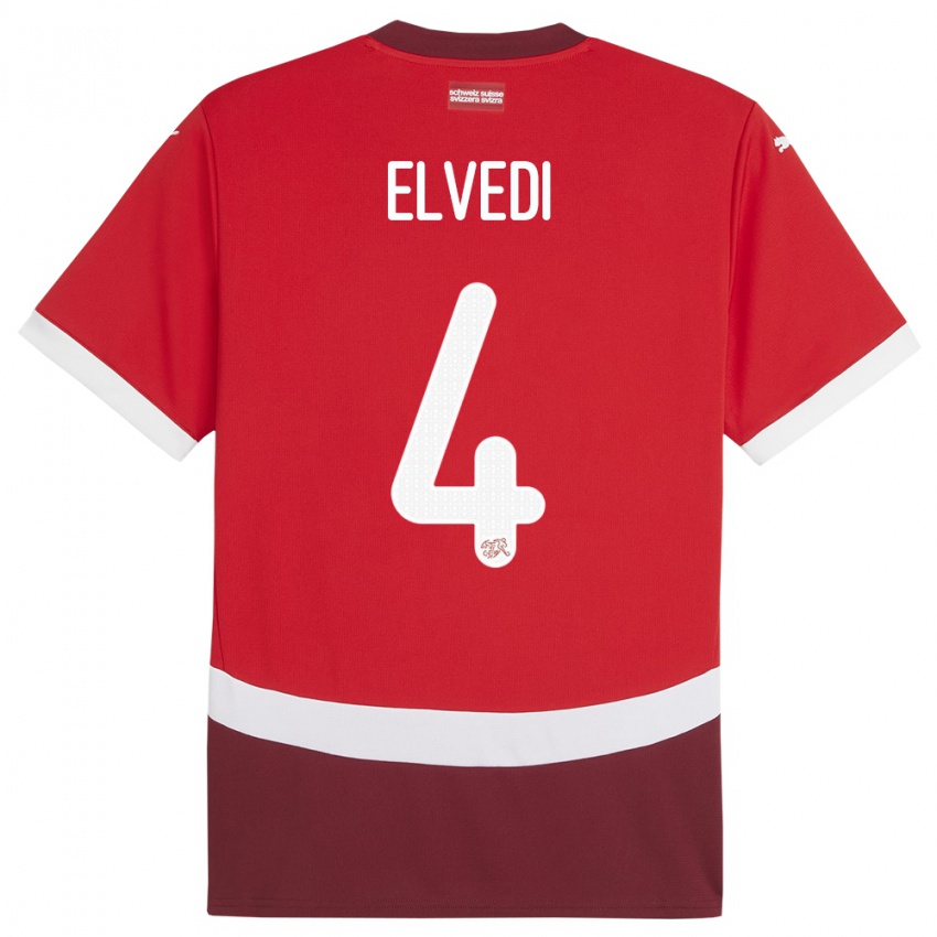 Enfant Maillot Suisse Nico Elvedi #4 Rouge Tenues Domicile 24-26 T-Shirt Suisse