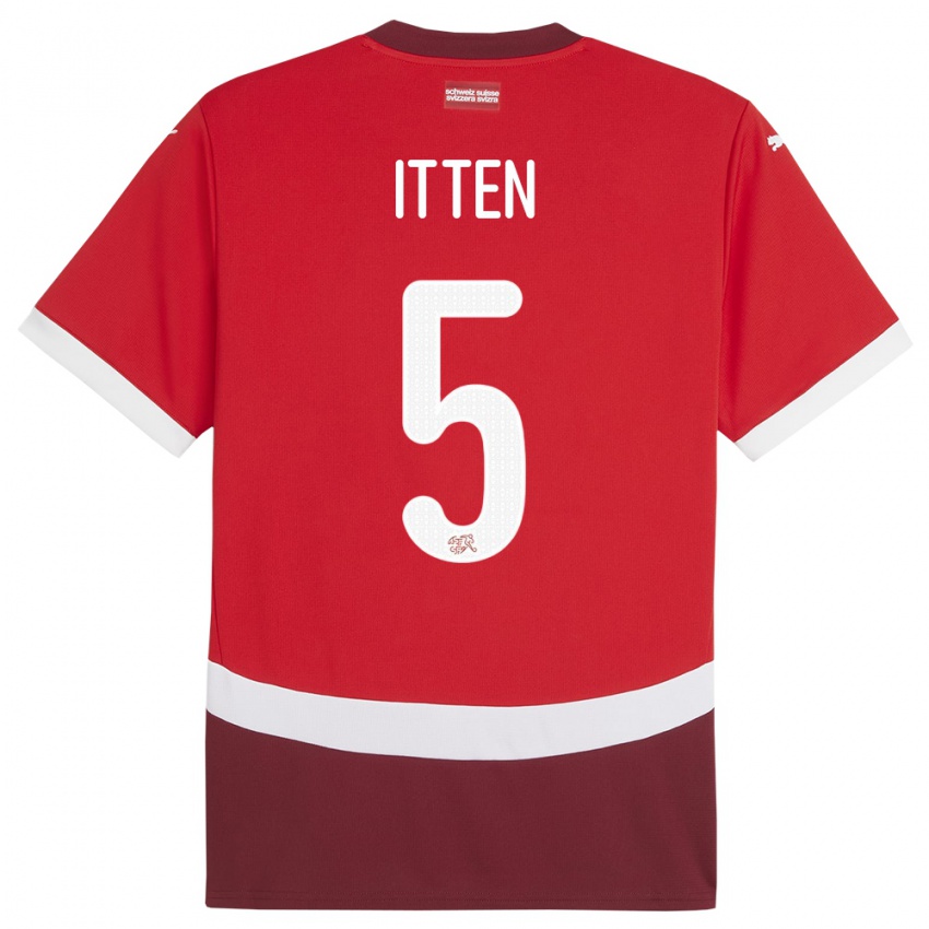 Enfant Maillot Suisse Cedric Itten #5 Rouge Tenues Domicile 24-26 T-Shirt Suisse