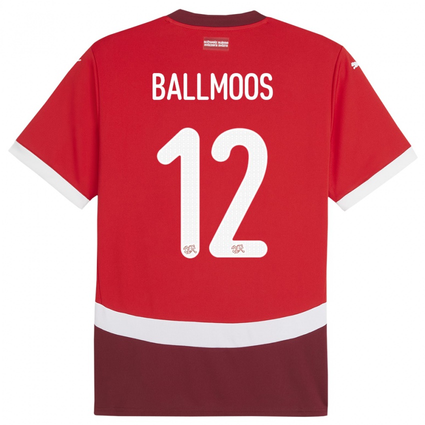 Enfant Maillot Suisse David Von Ballmoos #12 Rouge Tenues Domicile 24-26 T-Shirt Suisse