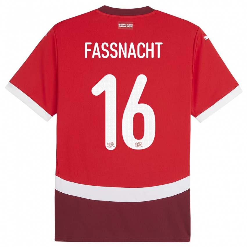 Enfant Maillot Suisse Christian Fassnacht #16 Rouge Tenues Domicile 24-26 T-Shirt Suisse