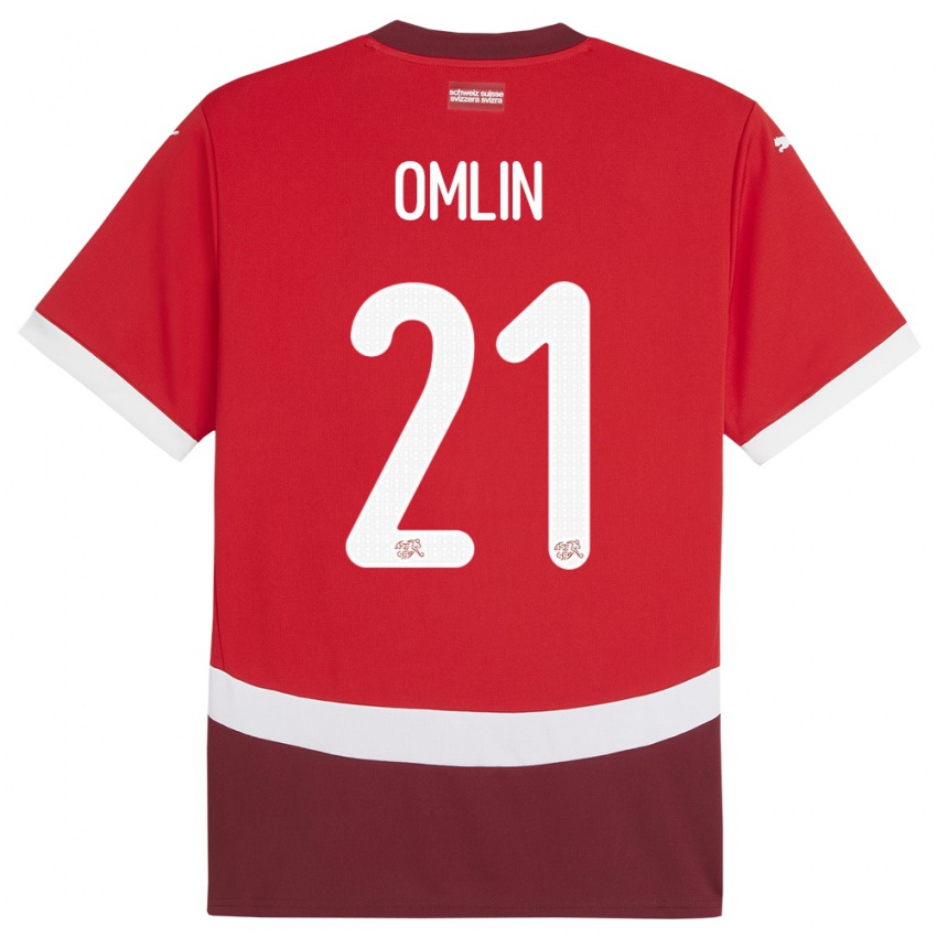 Enfant Maillot Suisse Jonas Omlin #21 Rouge Tenues Domicile 24-26 T-Shirt Suisse