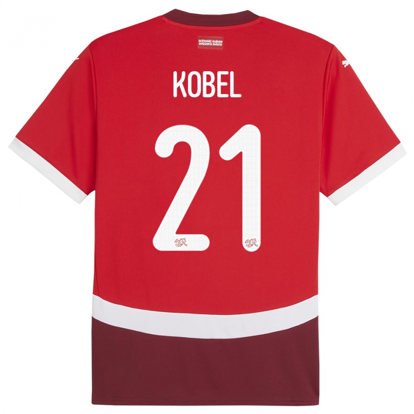 Kinder Schweiz Gregor Kobel #21 Rot Heimtrikot Trikot 24-26 T-Shirt Schweiz