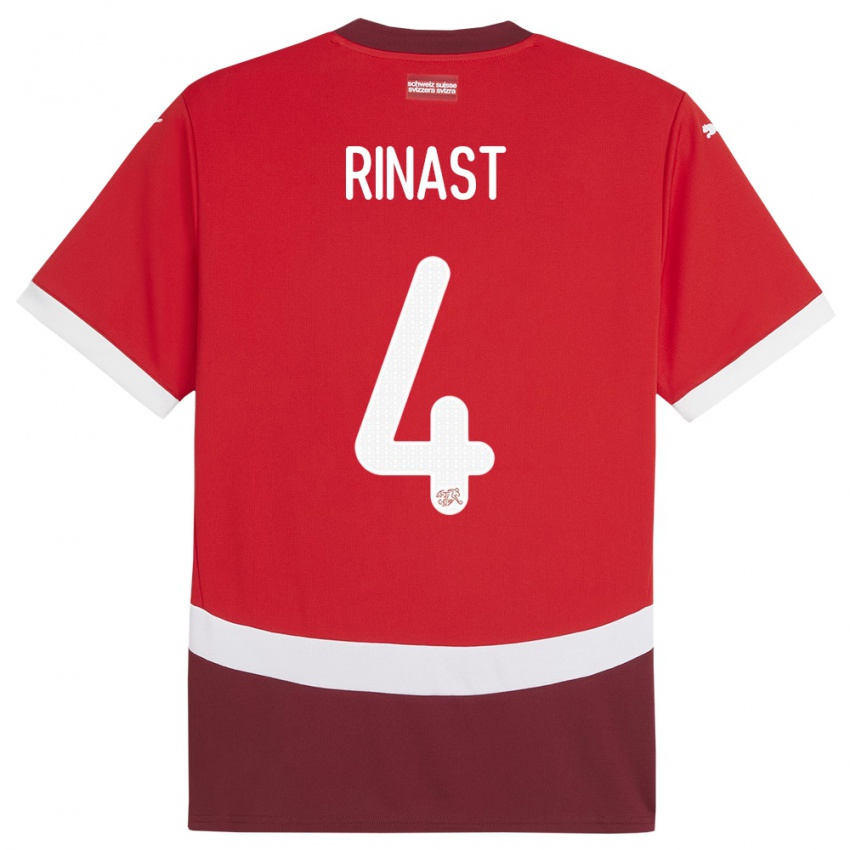 Enfant Maillot Suisse Rachel Rinast #4 Rouge Tenues Domicile 24-26 T-Shirt Suisse