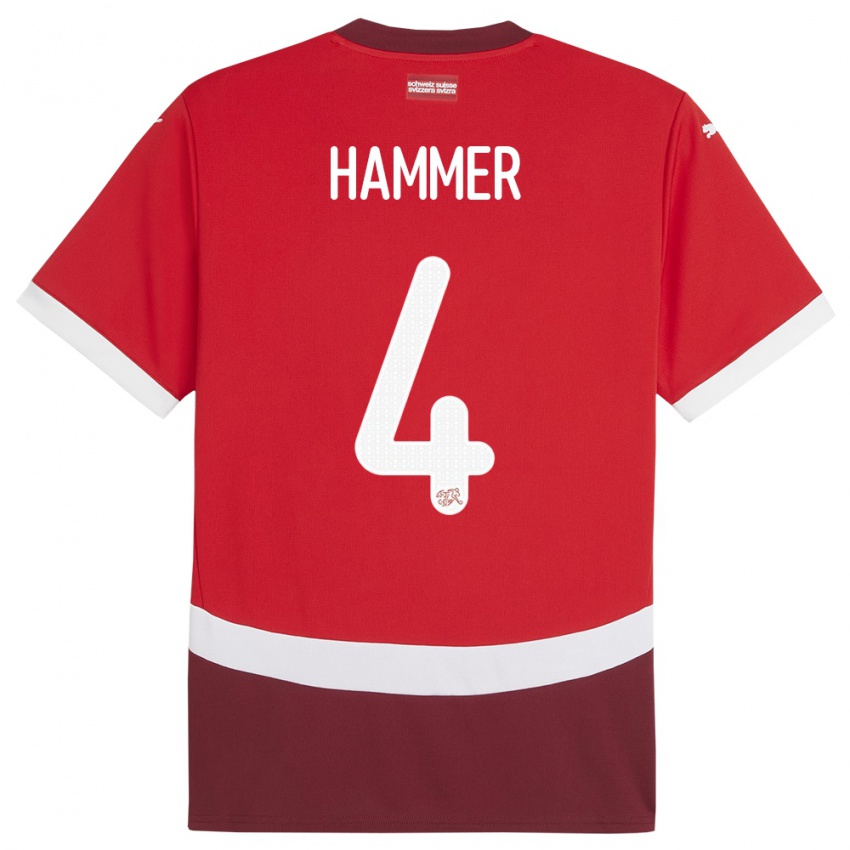 Enfant Maillot Suisse Pascal Hammer #4 Rouge Tenues Domicile 24-26 T-Shirt Suisse