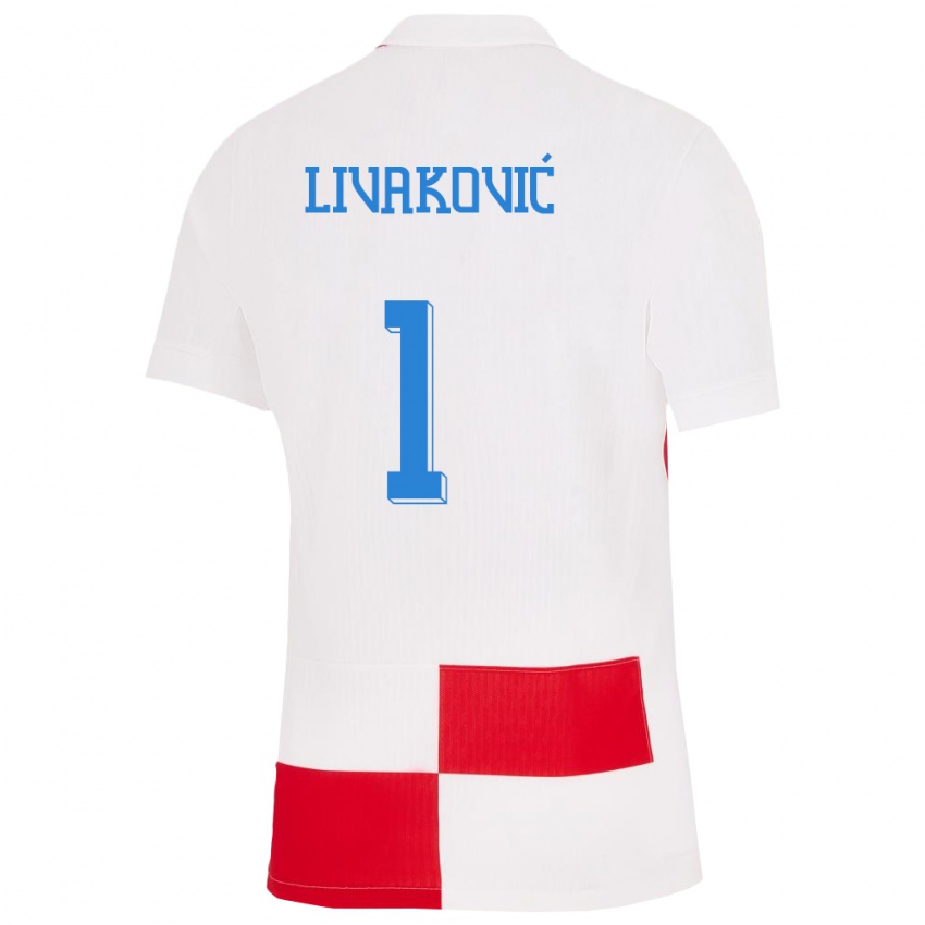 Kinder Kroatien Dominik Livakovic #1 Weiß Rot Heimtrikot Trikot 24-26 T-Shirt Schweiz
