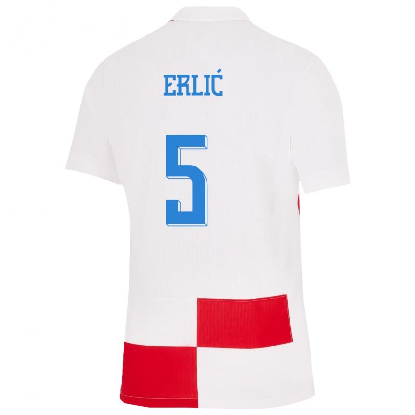 Kinder Kroatien Martin Erlic #5 Weiß Rot Heimtrikot Trikot 24-26 T-Shirt Schweiz