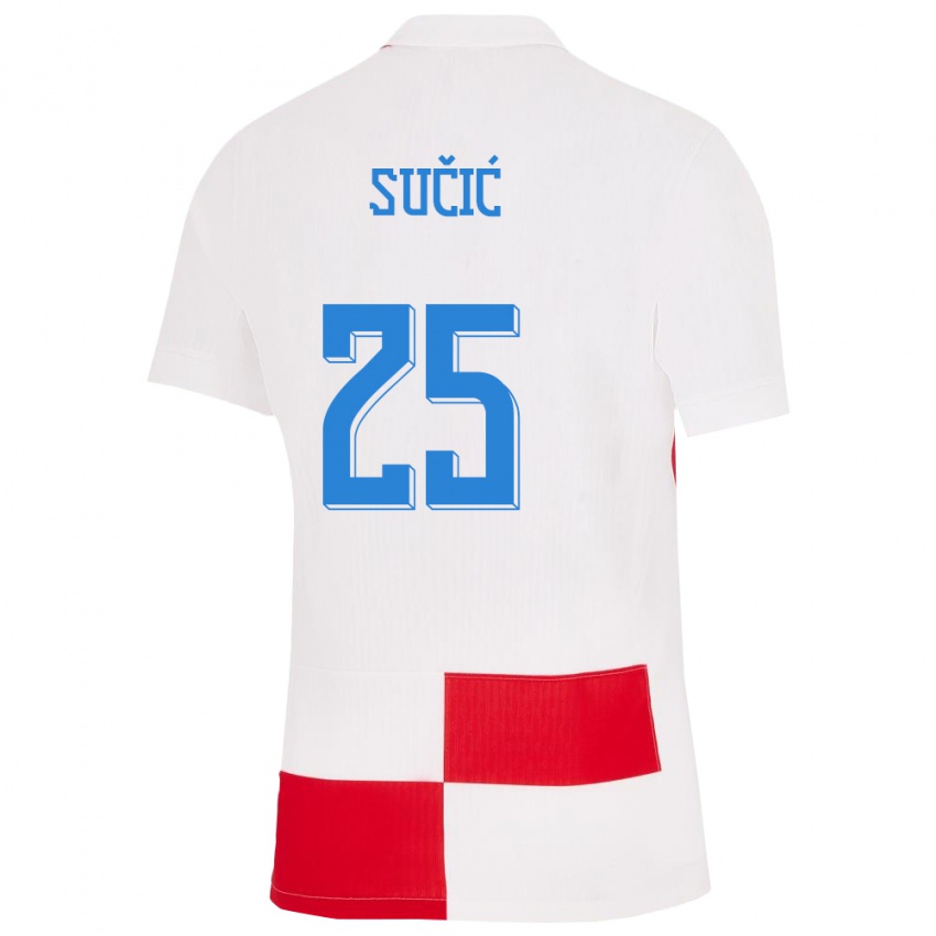 Kinder Kroatien Luka Sucic #25 Weiß Rot Heimtrikot Trikot 24-26 T-Shirt Schweiz