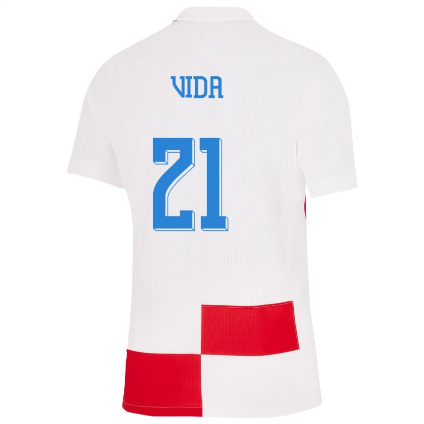 Kinder Kroatien Domagoj Vida #21 Weiß Rot Heimtrikot Trikot 24-26 T-Shirt Schweiz