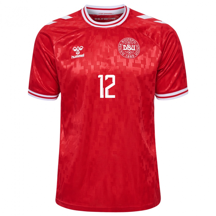 Kinder Dänemark Mathias Sauer #12 Rot Heimtrikot Trikot 24-26 T-Shirt Schweiz