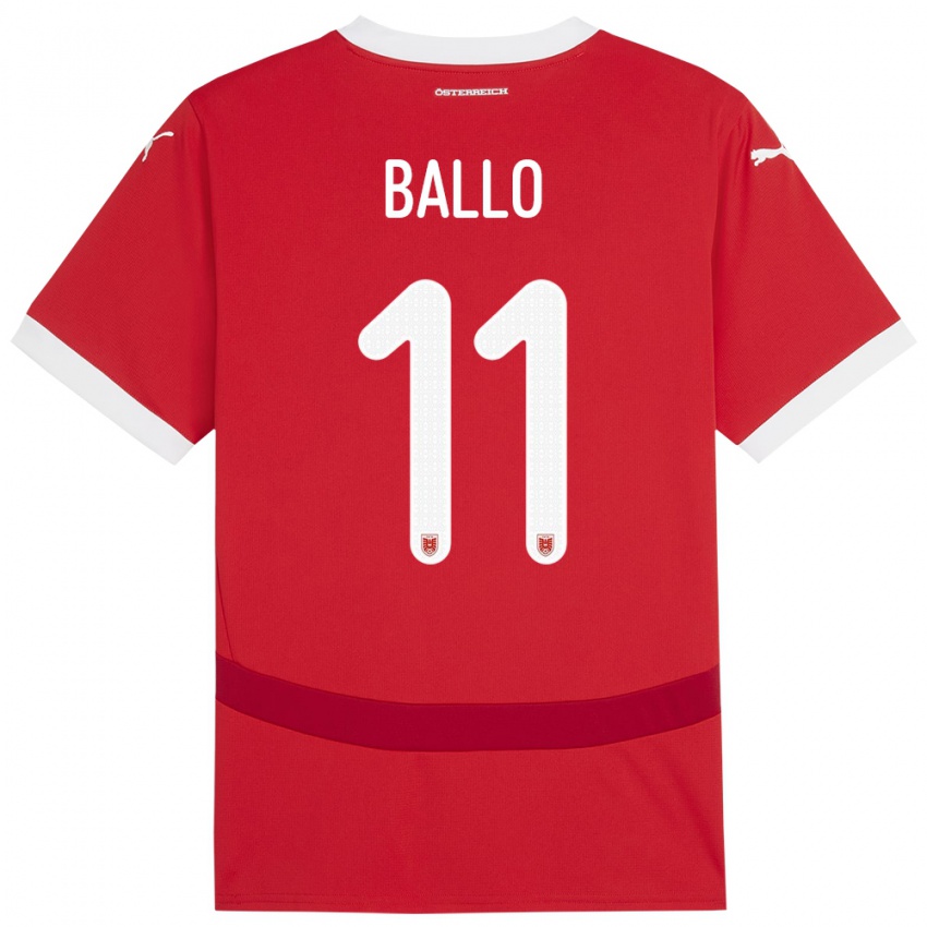 Kinder Österreich Thierno Ballo #11 Rot Heimtrikot Trikot 24-26 T-Shirt Schweiz