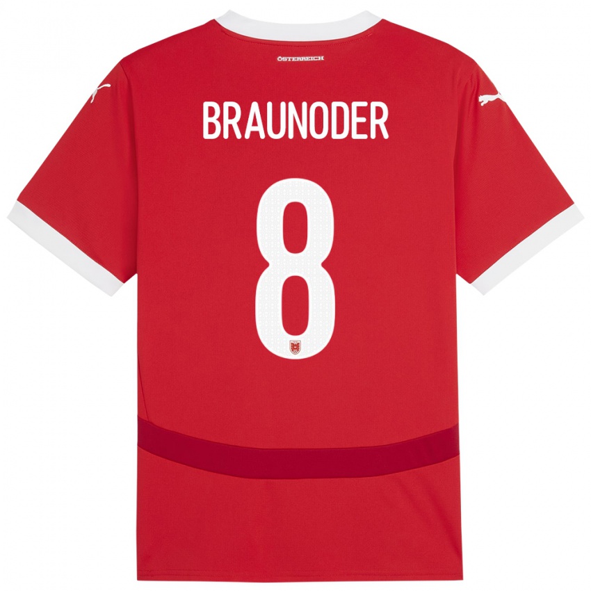 Kinder Österreich Matthias Braunöder #8 Rot Heimtrikot Trikot 24-26 T-Shirt Schweiz