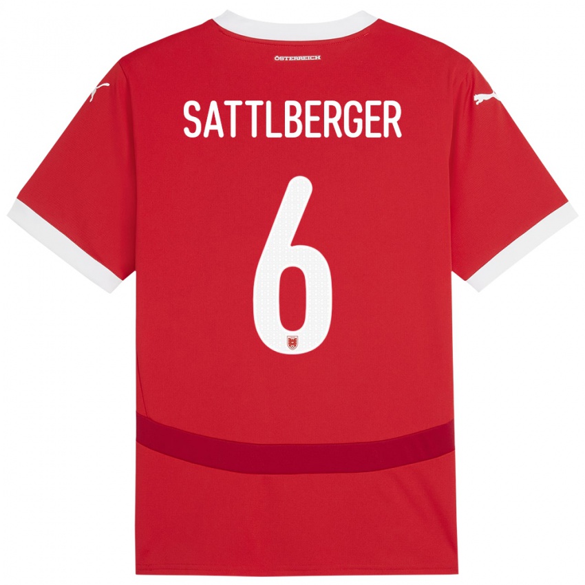 Kinder Österreich Nikolas Sattlberger #6 Rot Heimtrikot Trikot 24-26 T-Shirt Schweiz