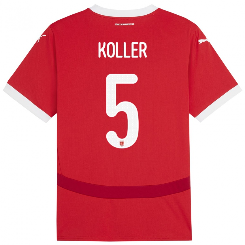 Kinder Österreich Paul Koller #5 Rot Heimtrikot Trikot 24-26 T-Shirt Schweiz