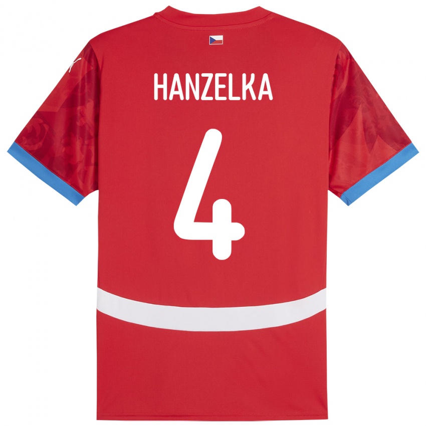 Kinder Tschechien Denis Hanzelka #4 Rot Heimtrikot Trikot 24-26 T-Shirt Schweiz